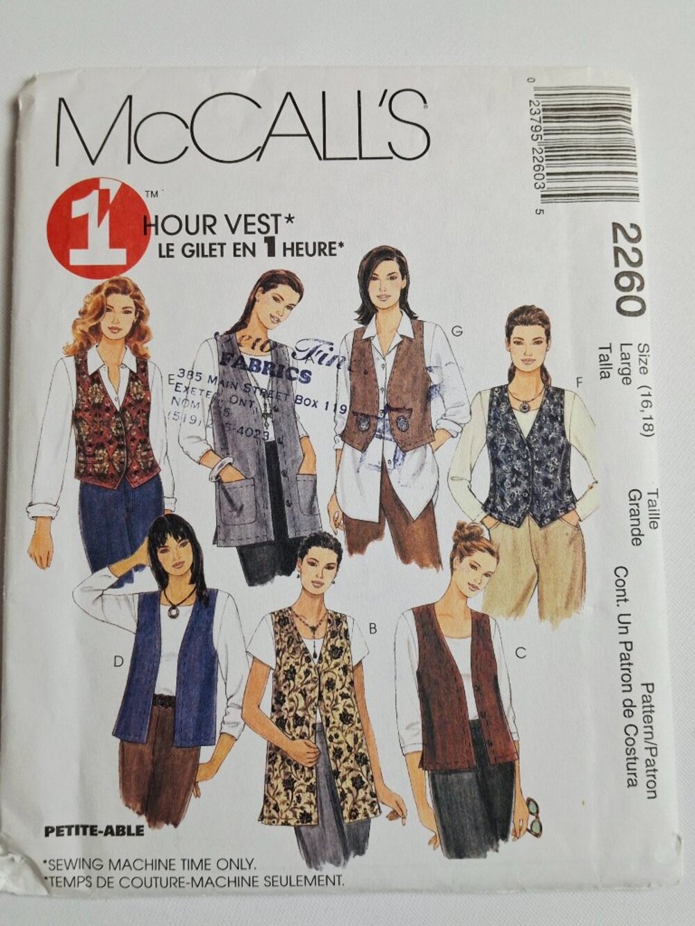 McCall's 2260 Sz 16,18 Short Vest Long Vest Pattern Uncut For Sewing